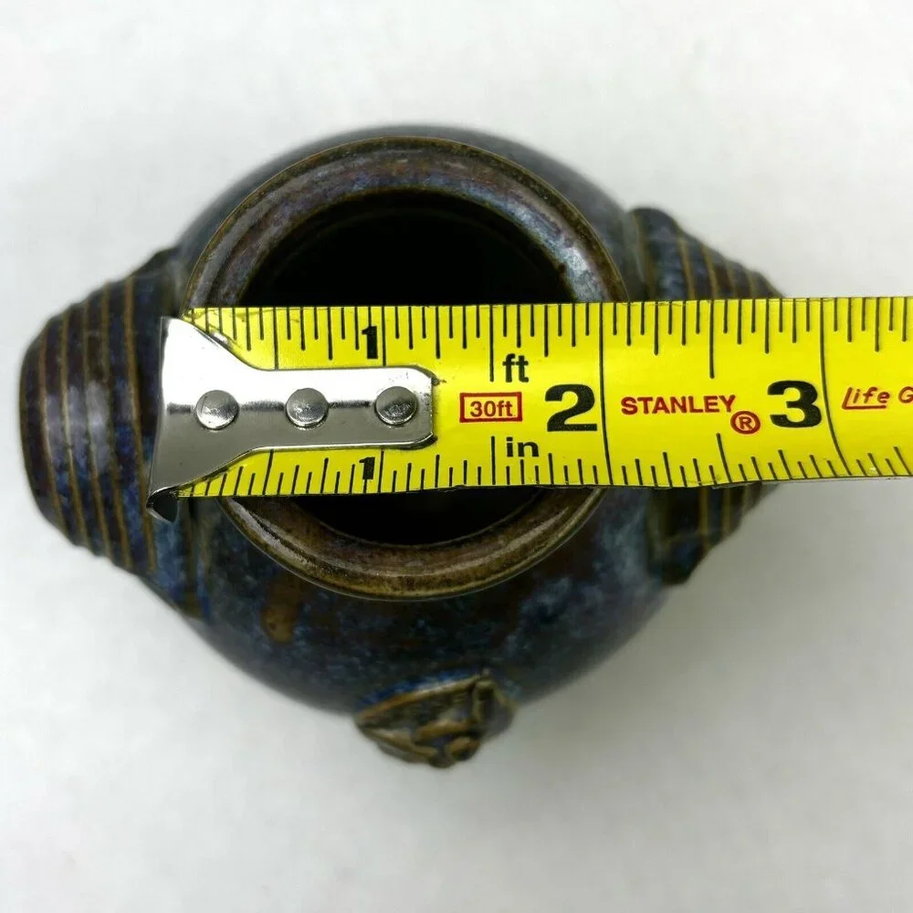Small Vase 4” Two Handles Earth Décor Pyrite & Flame Signed Truchon Corse Bee EC